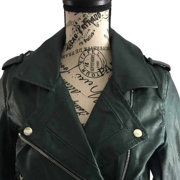 CI SONO by Cavallini Women's Size Small Vegan Leather Moto Jacket Forest Green - Picture 4 of 8